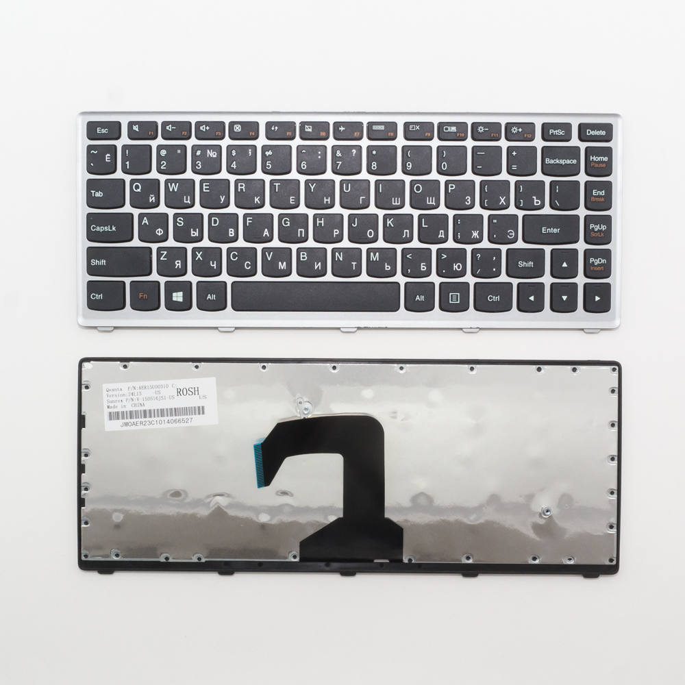 Клавиатура для ноутбука Lenovo S300, S400, S405 черная с серой рамка