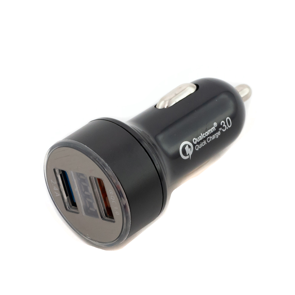 Автомобильная зарядка быстрая (2 USB) 1 USB 2.4A + 1 USB QC3.0 черная