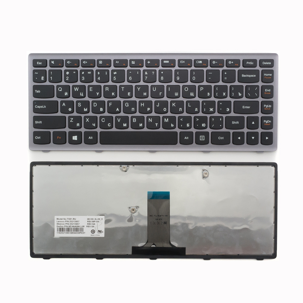 Клавиатура для ноутбука Lenovo Flex 14 черная с серой рамкой