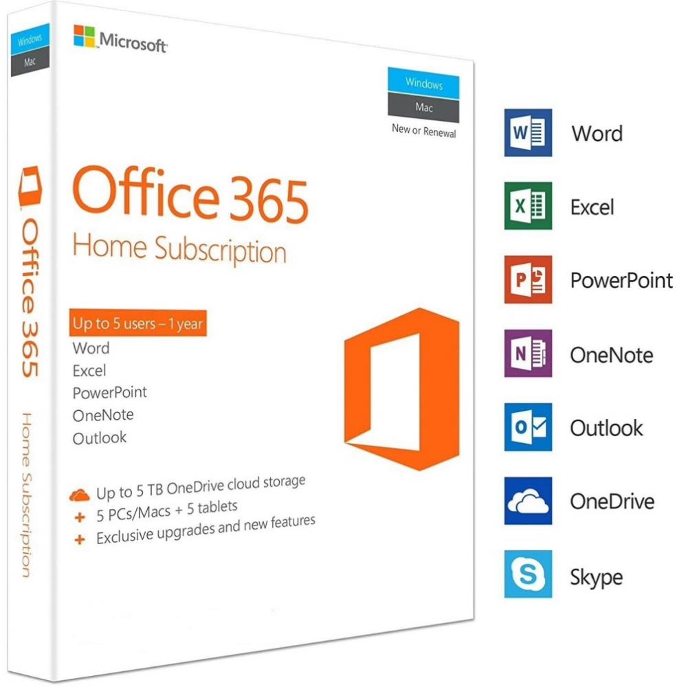 Подписка Microsoft Office 365 для дома (5 пользователей, 1 год)